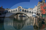 Rialto bridge on the Venice Grand Canal during Coronavirus lockdown, Venice, Italy, Europe