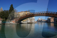 Accademia bridge and Salute church on the Venice Grand Canal during Coronavirus lockdown, Venice, Italy, Europe