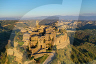 Aerial view of Civita di Bagnoregio village, known as the dying city, Viterbo province, Lazio, Italy, Europe (drone)
