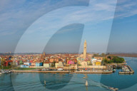 Aerial view of Burano island, Venice Lagoon, UNESCO World Heritage Site, Veneto, Italy, Europe