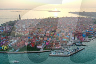 Aerial view of Burano island, Venice Lagoon, UNESCO World Heritage Site, Veneto, Italy, Europe