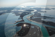 Aerial view of Venice Lagoon, canals and meanders, Venice, Veneto, Italy, Europe