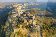 Aerial view of Civita di Bagnoregio village, known as the dying city, Viterbo province, Lazio, Italy, Europe (drone)