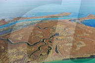 Aerial view of Venice Lagoon, canals and meanders, Venice, Veneto, Italy, Europe
