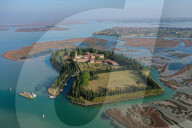 Aerial view of San Francesco del Deserto, Venice Lagoon, Veneto, Italy, Europe