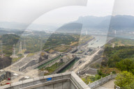 View of ship locks at The Three Gorges Dam at Sandouping, Sandouping, Hubei, China, Asia
