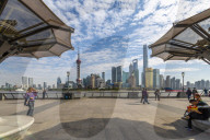 View of Pudong Skyline and Huangpu River from the Bund, Shanghai, China, Asia