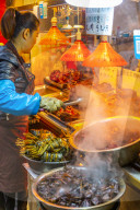 View of local produce stall in Zhujiajiaozhen water town, Qingpu District, Shanghai, China, Asia