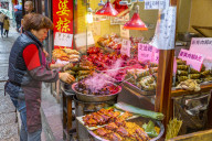 View of local produce stall in Zhujiajiaozhen water town, Qingpu District, Shanghai, China, Asia