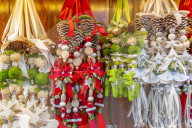 Christmas decorations on Christmas Market in Marienplatz, Munich, Bavaria, Germany, Europe