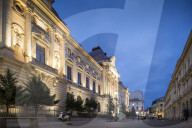 National Bank of Romania at Night, Old Town Quarter of Lipscani, Bucharest, Romania
