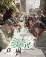 Men playing chess, La Candelaria, BogotÃ¡, Cundinamarca, Colombia, South America