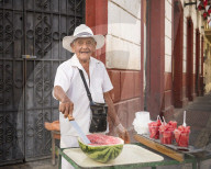 Portrait of Sandia the Watermelon Seller, Getsemani Barrio, Cartagena, BolÃ­var Department, Colombia, South America