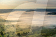 Temperature inversion at Hope Valley at sunrise, Mam Tor, Castleton, Peak District National Park, Derbyshire, England, UK