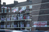 Hundreds of England flags adorn London housing estate in Euros fan frenzy.