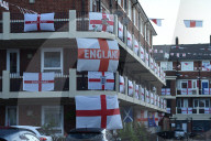 Hundreds of England flags adorn London housing estate in Euros fan frenzy.