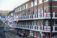 Hundreds of England flags adorn London housing estate in Euros fan frenzy.