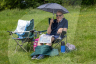 Horse riders enjoy the warm weather in Surrey. 