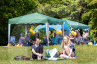 Horse riders enjoy the warm weather in Surrey. 
