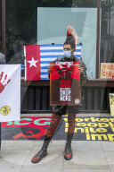 Brazilians protest in front of the Brazilian embassy, of the right wing president 