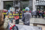 Brazilians protest in front of the Brazilian embassy, of the right wing president 