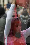 Brazilians protest in front of the Brazilian embassy, of the right wing president 
