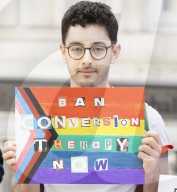 LGBT+ protestors highlight laws regarding gay conversion therapy during a demonstration outside The Cabinet Office, Whitehall, London, Great Britain 
23rd June 2021