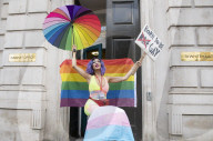 LGBT+ protestors highlight laws regarding gay conversion therapy during a demonstration outside The Cabinet Office, Whitehall, London, Great Britain 
23rd June 2021