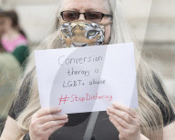 LGBT+ protestors highlight laws regarding gay conversion therapy during a demonstration outside The Cabinet Office, Whitehall, London, Great Britain 
23rd June 2021