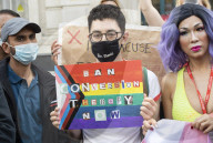 LGBT+ protestors highlight laws regarding gay conversion therapy during a demonstration outside The Cabinet Office, Whitehall, London, Great Britain 
23rd June 2021