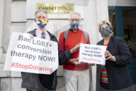 LGBT+ protestors highlight laws regarding gay conversion therapy during a demonstration outside The Cabinet Office, Whitehall, London, Great Britain 
23rd June 2021