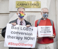 LGBT+ protestors highlight laws regarding gay conversion therapy during a demonstration outside The Cabinet Office, Whitehall, London, Great Britain 
23rd June 2021