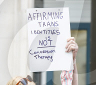 LGBT+ protestors highlight laws regarding gay conversion therapy during a demonstration outside The Cabinet Office, Whitehall, London, Great Britain 
23rd June 2021