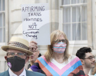 LGBT+ protestors highlight laws regarding gay conversion therapy during a demonstration outside The Cabinet Office, Whitehall, London, Great Britain 
23rd June 2021
