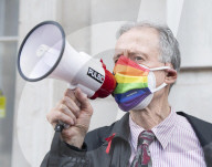 LGBT+ protestors highlight laws regarding gay conversion therapy during a demonstration outside The Cabinet Office, Whitehall, London, Great Britain 
23rd June 2021