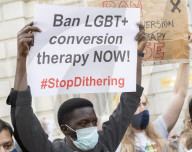 LGBT+ protestors highlight laws regarding gay conversion therapy during a demonstration outside The Cabinet Office, Whitehall, London, Great Britain 
23rd June 2021