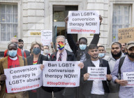 LGBT+ protestors highlight laws regarding gay conversion therapy during a demonstration outside The Cabinet Office, Whitehall, London, Great Britain 
23rd June 2021