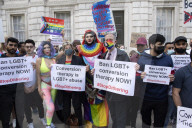LGBT+ protestors highlight laws regarding gay conversion therapy during a demonstration outside The Cabinet Office, Whitehall, London, Great Britain 
23rd June 2021