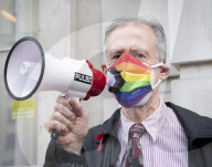 LGBT+ protestors highlight laws regarding gay conversion therapy during a demonstration outside The Cabinet Office, Whitehall, London, Great Britain 
23rd June 2021