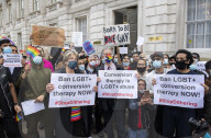 LGBT+ protestors highlight laws regarding gay conversion therapy during a demonstration outside The Cabinet Office, Whitehall, London, Great Britain 
23rd June 2021