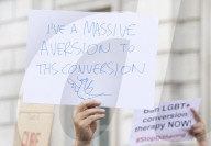 LGBT+ protestors highlight laws regarding gay conversion therapy during a demonstration outside The Cabinet Office, Whitehall, London, Great Britain 
23rd June 2021