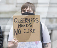 LGBT+ protestors highlight laws regarding gay conversion therapy during a demonstration outside The Cabinet Office, Whitehall, London, Great Britain 
23rd June 2021