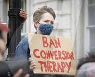 LGBT+ protestors highlight laws regarding gay conversion therapy during a demonstration outside The Cabinet Office, Whitehall, London, Great Britain 
23rd June 2021