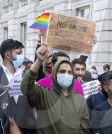 LGBT+ protestors highlight laws regarding gay conversion therapy during a demonstration outside The Cabinet Office, Whitehall, London, Great Britain 
23rd June 2021