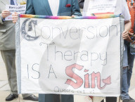 LGBT+ protestors highlight laws regarding gay conversion therapy during a demonstration outside The Cabinet Office, Whitehall, London, Great Britain 
23rd June 2021