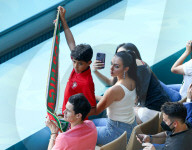 PEOPLE - Cristiano Ronaldos Freundin, Georgina Rodriguez, auf der Tribüne am Spiel Belgien-Portugal