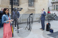 Matt Hancock MP Secretary of State for Health and social care with Gina Coladangelo at the BBC.