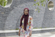 Councillor Rabina Khan photographed within the Goodman's Fields modern housing development in Whitechapel, East London