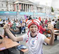 UEFA Euro 2020 quarter final match screened live in Trafalgar Square (fanzone), London.