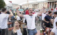 UEFA Euro 2020 quarter final match screened live in Trafalgar Square (fanzone), London.